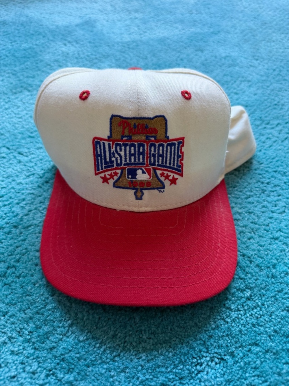 New Era White Baseball Cap with Red Eyelets